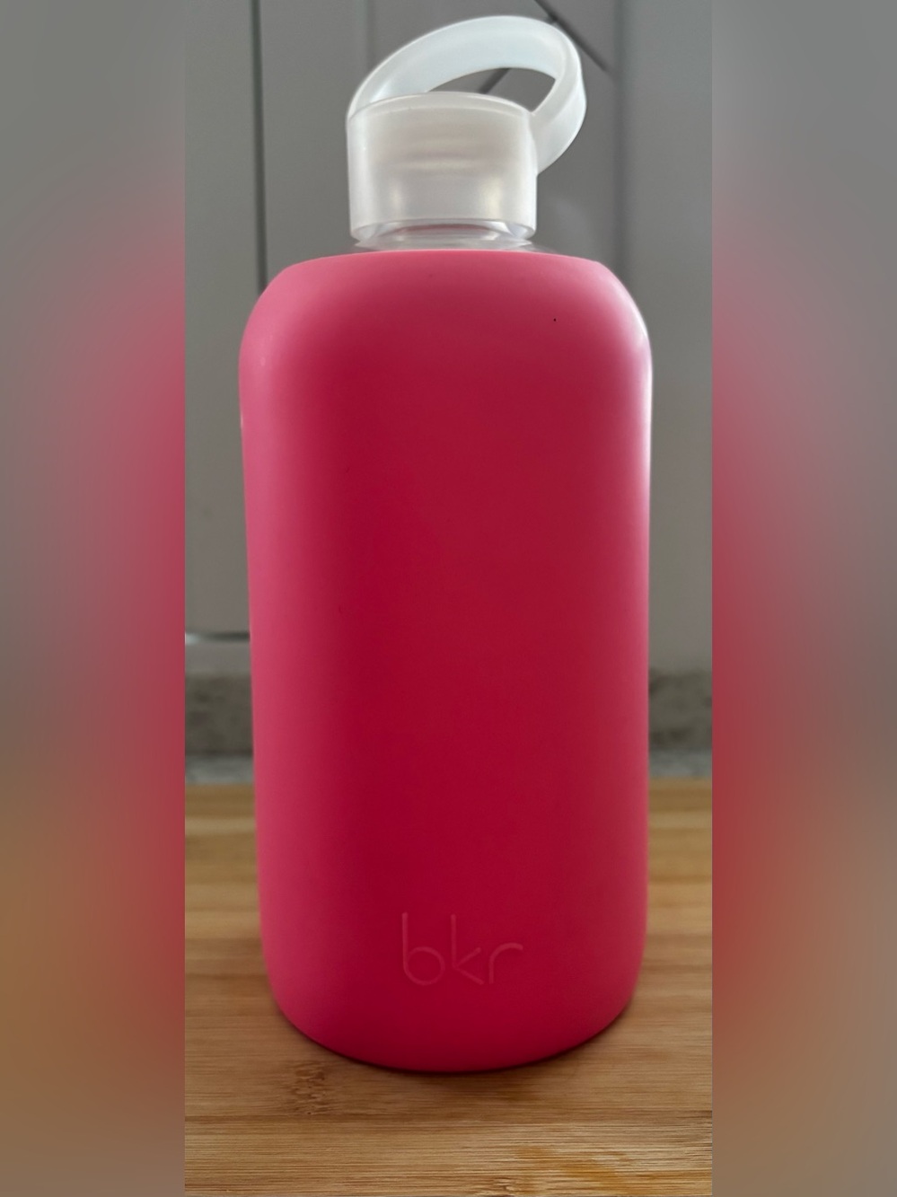 “Big bkr” Pink 32oz Glass Water Bottle with Silicone Sleeve